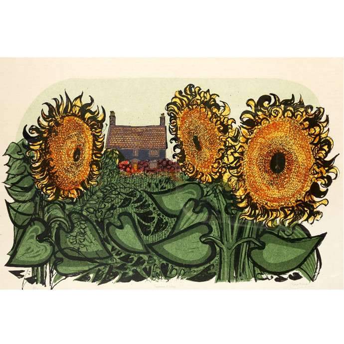 Robert Tavener Sunflowers and Cottage